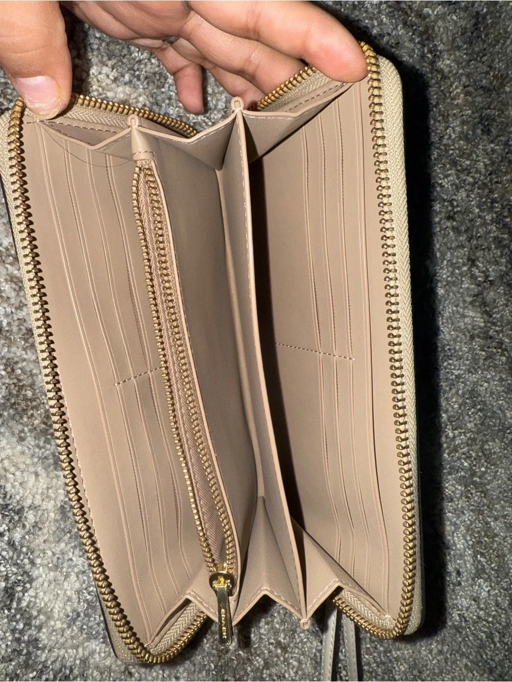 Coach Beige Floral Signature Wristlet with Pink Accents